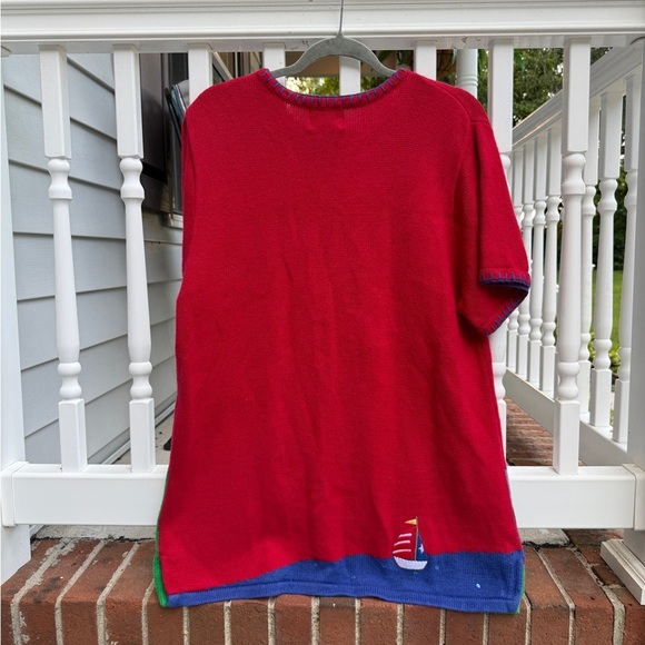 Vintage Boat Nautical Sailing Lighthouse Embroidered Knit Sweater Dress Large - Picture 4 of 5